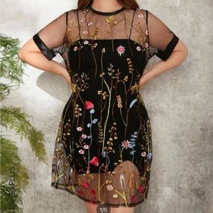 Floral embroidery mesh dress without underdress